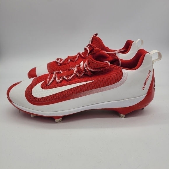 Nike Shoes Men's 15 Huarache Red White Swoosh Baseball Lace-Up Cleats - Picture 1 of 11